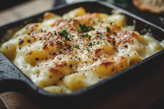 Lasagne mit veganem Käse überbacken in einer Auflaufform