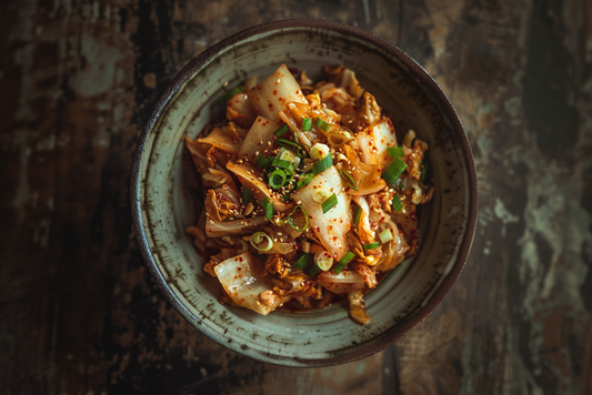 Koreanisches Kimchi mit Frühlingszwiebeln in einer Schale