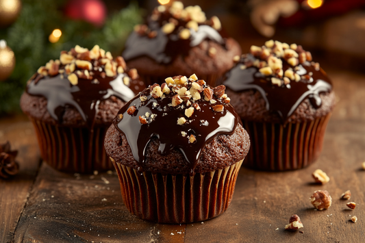 Vegane Muffins mit Lebkuchen, Schokolade und Nüssen